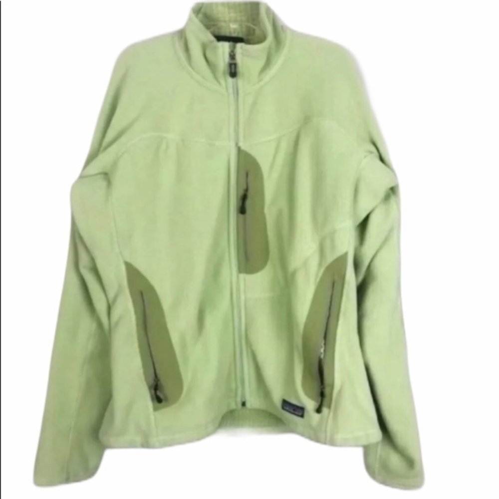 EUC Patagonia green fleece full zip coat large